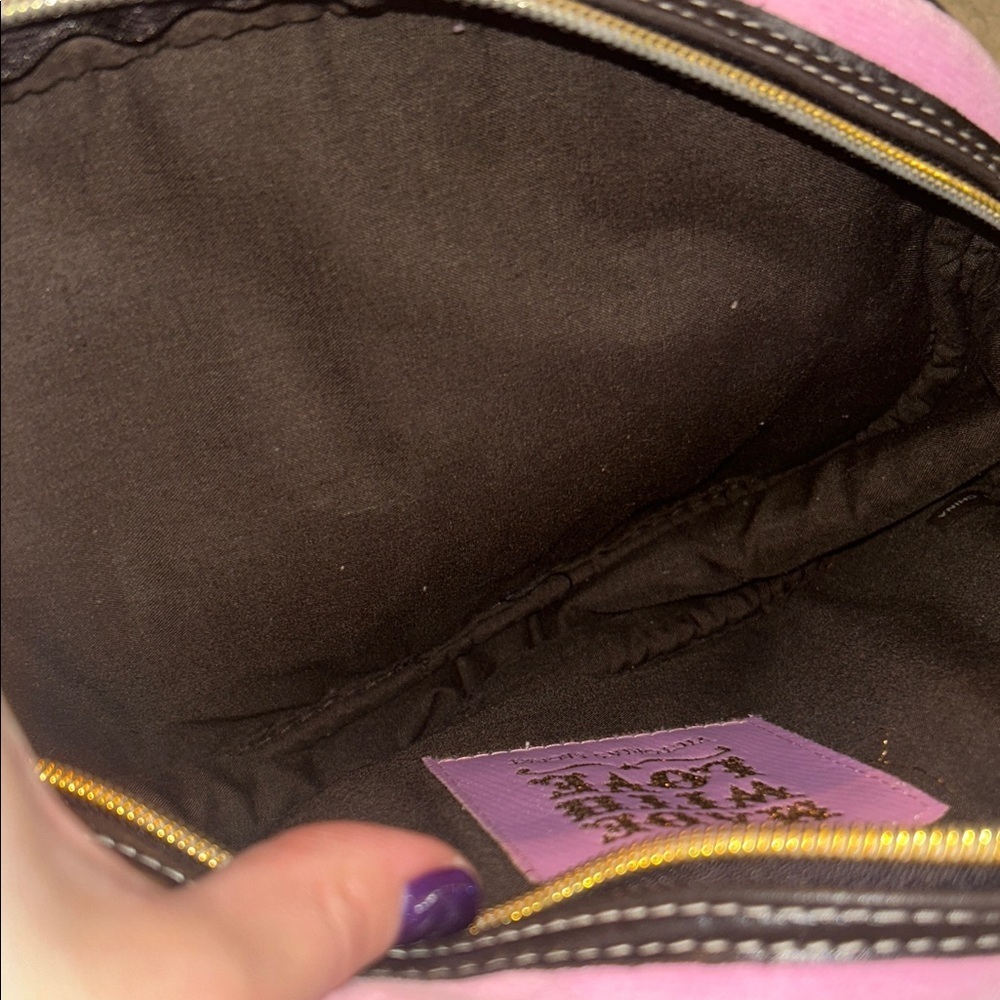 Y2K vintage Love terry cloth victoriaโs Secret mini hand bag pink green purse - Picture 3 of 6